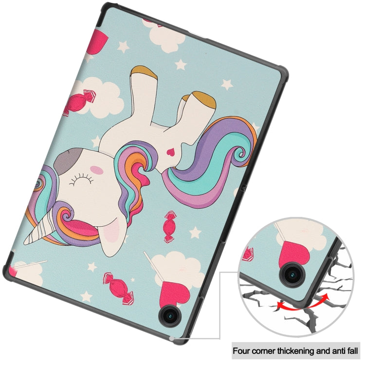 For Samsung Galaxy Tab A8 2021 Painted Leather Tablet Case with 3-Fold Holder(Unicorn) - Samsung Accessories by buy2fix | Online Shopping UK | buy2fix