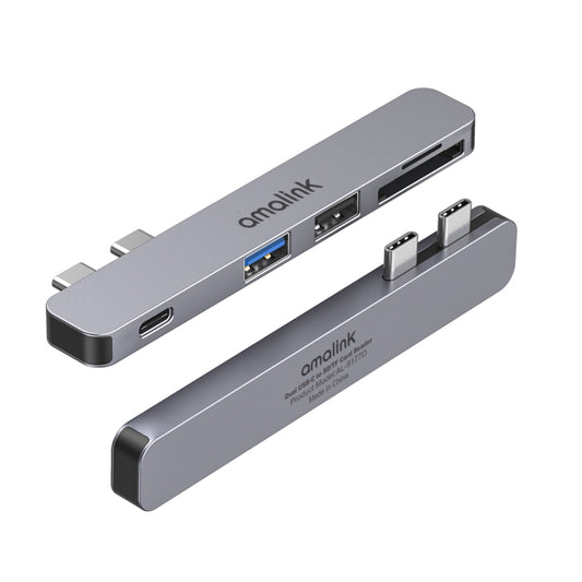 amalink 9177D Dual Type-C / USB-C to SD/TF Card Reader(Grey) - Card Reader by amalink | Online Shopping UK | buy2fix