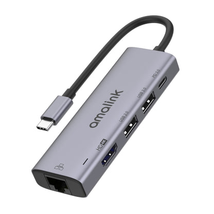 amalink 95125D Type-C / USB-C to HDMI + RJ45 + 2 Ports USB + PD 3.0 Multi-function HUB(Grey) - Computer & Networking by amalink | Online Shopping UK | buy2fix