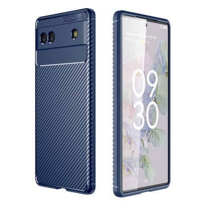For Google Pixel 6a Carbon Fiber Texture Shockproof TPU Phone Case(Blue) - Google Cases by buy2fix | Online Shopping UK | buy2fix