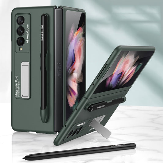 For Samsung Galaxy Z Fold3 5G GKK Ultra-thin PC Phone Flip Case with Holder & Pen Slot(Dark Green) - Galaxy Phone Cases by GKK | Online Shopping UK | buy2fix