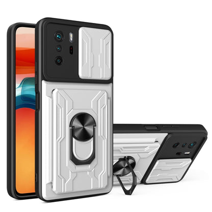 For Xiaomi Redmi Note 10 Pro Camera Cover Phone Case with Card Slot & Holder(White) - Xiaomi Cases by buy2fix | Online Shopping UK | buy2fix