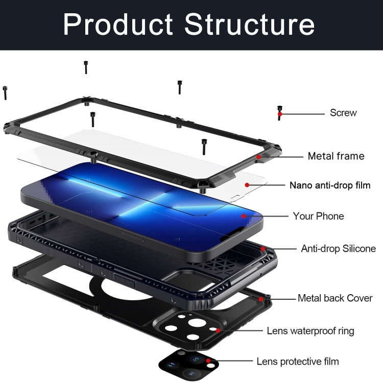 For iPhone 13 Pro Max Shockproof Waterproof Dustproof Metal + Silicone Phone Case with Screen Protector (Black) - iPhone 13 Pro Max Cases by buy2fix | Online Shopping UK | buy2fix