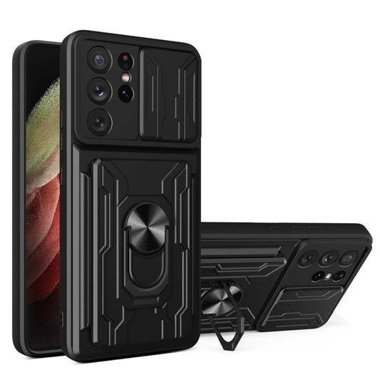 For Samsung Galaxy S21 Ultra 5G Camera Cover Phone Case with Card Slot & Holder(Black) - Galaxy S21 Ultra 5G Cases by buy2fix | Online Shopping UK | buy2fix