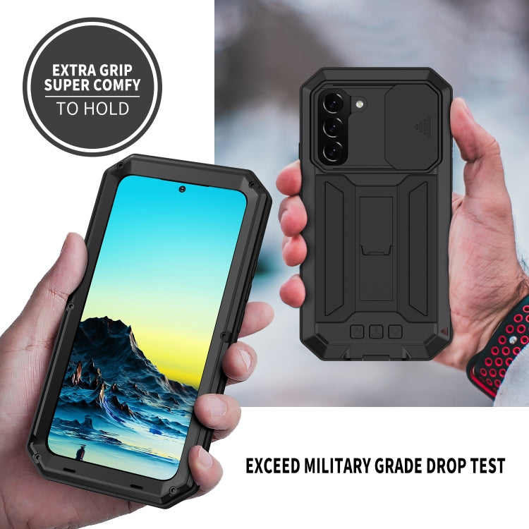 For Samsung Galaxy S22 5G R-JUST Sliding Camera Metal + Silicone Holder Phone Case(Black) - Samsung Accessories by R-JUST | Online Shopping UK | buy2fix
