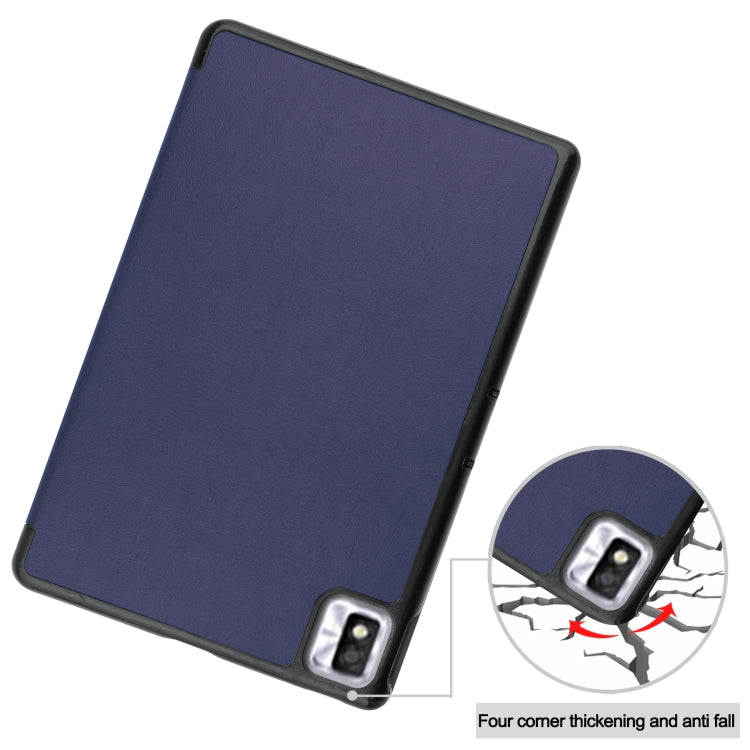 For TCL Tab 10s Three-folding Holder Custer Texture Leather Tablet Case(Dark Blue) - Others by buy2fix | Online Shopping UK | buy2fix