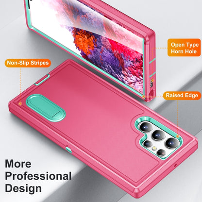 For Samsung Galaxy S22 Ultra 5G 3 in 1 Rugged Holder Phone Case(Pink+Blue) - Samsung Accessories by buy2fix | Online Shopping UK | buy2fix