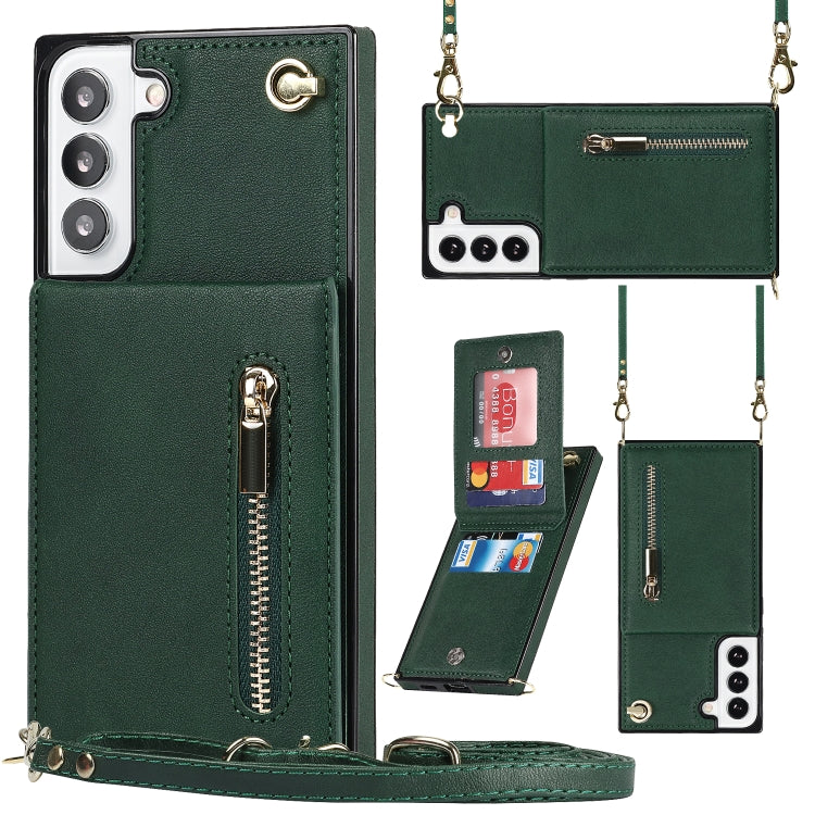 For Samsung Galaxy S21 FE 5G Cross-body Square Zipper Card Holder Bag Phone Case(Green) - Samsung Accessories by buy2fix | Online Shopping UK | buy2fix
