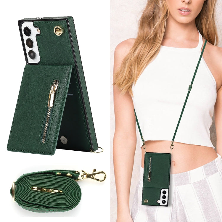For Samsung Galaxy S21 FE 5G Cross-body Square Zipper Card Holder Bag Phone Case(Green) - Samsung Accessories by buy2fix | Online Shopping UK | buy2fix
