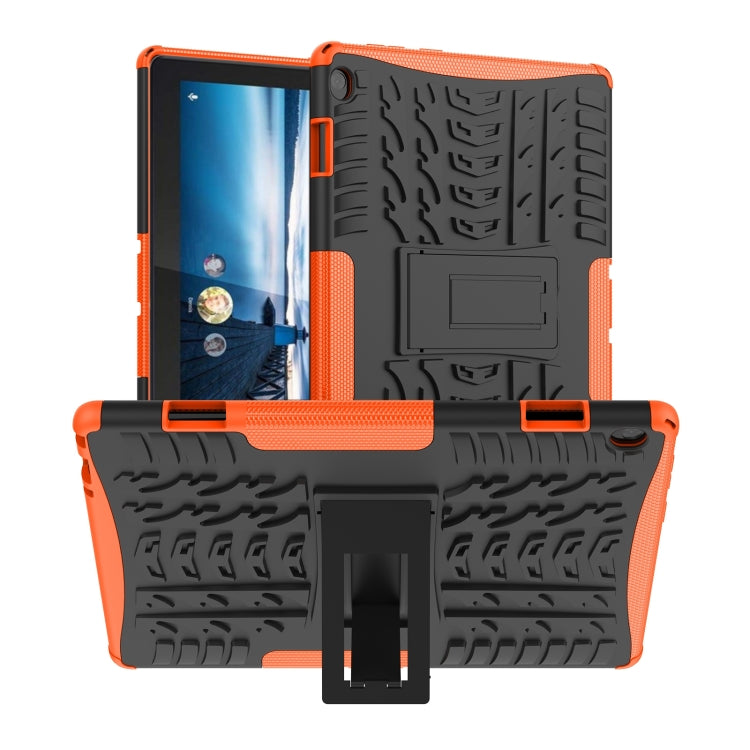 For Lenovo Tab M10 X605 / X505 Tire Texture Shockproof TPU+PC Protective Tablet Case with Holder(Orange) - For Lenovo by buy2fix | Online Shopping UK | buy2fix