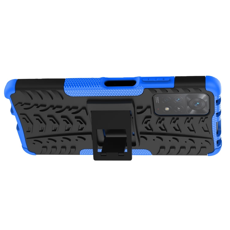 For Xiaomi Redmi Note 11 Pro 5G International Version Tire Texture Shockproof TPU+PC Phone Case with Holder(Blue) - Xiaomi Accessories by buy2fix | Online Shopping UK | buy2fix