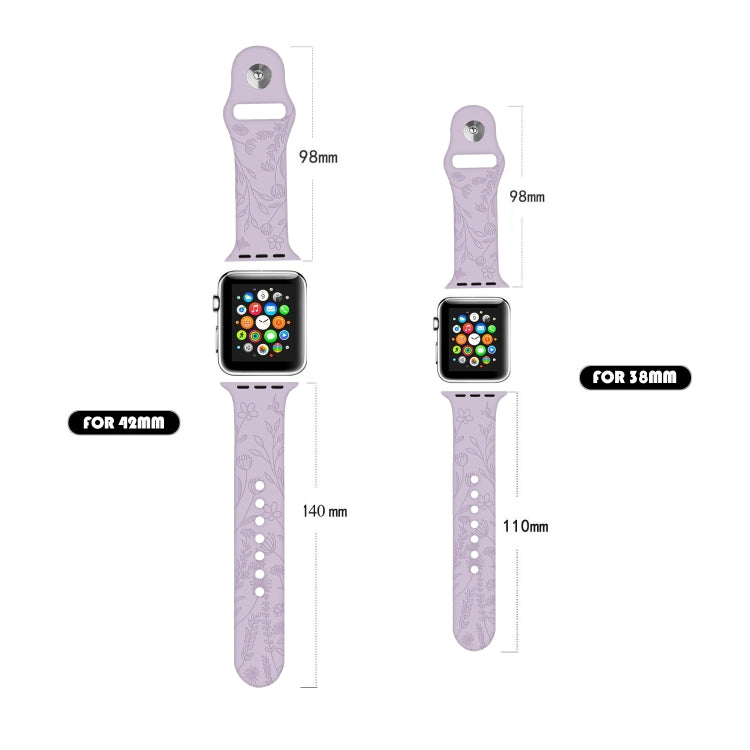 Butterflies Love Flower Embossing Silicone Watch Band For Apple Watch Series 9&8&7 41mm / SE 3&SE 2&6&SE&5&4 40mm / 3&2&1 38mm(Light Green) - Watch Bands by buy2fix | Online Shopping UK | buy2fix