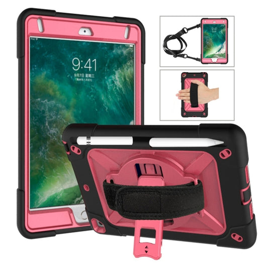 For iPad Mini 5 / 4 Contrast Color Silicone + PC Combination Case with Holder(Black + Rose Red) - Apple Accessories by buy2fix | Online Shopping UK | buy2fix