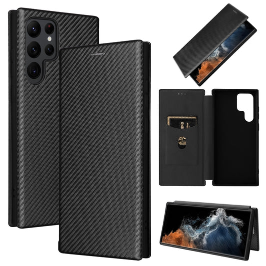 For Samsung Galaxy S22 Ultra 5G Carbon Fiber Texture Horizontal Flip Leather Phone Case(Black) - Samsung Accessories by buy2fix | Online Shopping UK | buy2fix