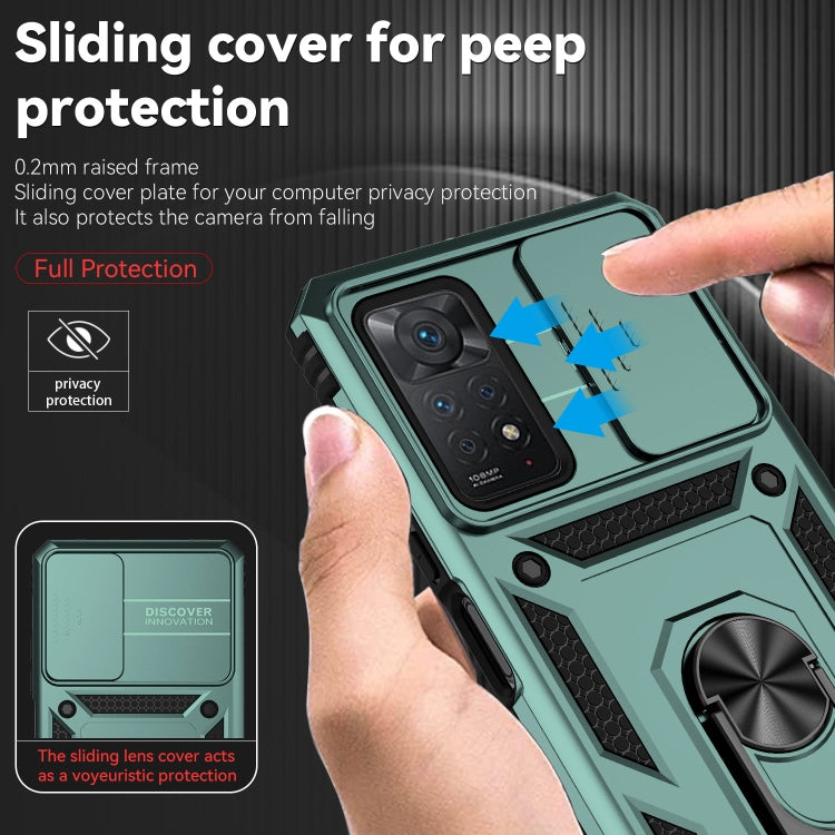 For Xiaomi Redmi Note 11 Pro Global Sliding Camshield Holder Phone Case(Dark Green) - Redmi Note 11 Pro Case by buy2fix | Online Shopping UK | buy2fix