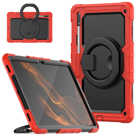 For Samsung Galaxy Tab S8 Ultra Shoulder Strap Silicone + PC Tablet Case(Red) - Galaxy Tab S8 Ultra Cases by buy2fix | Online Shopping UK | buy2fix
