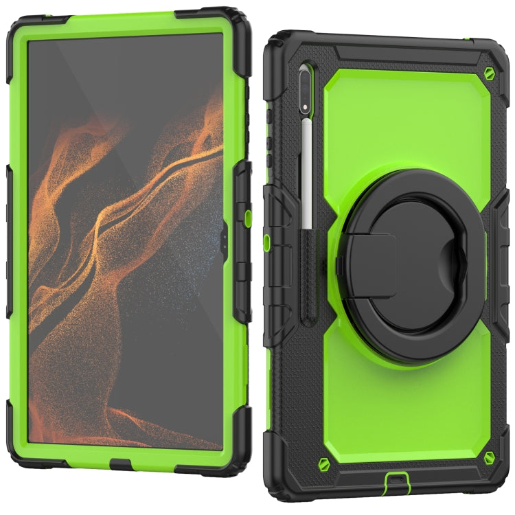 For Samsung Galaxy Tab S8 Ultra Shoulder Strap Silicone + PC Tablet Case(Yellow Green) - Galaxy Tab S8 Ultra Cases by buy2fix | Online Shopping UK | buy2fix