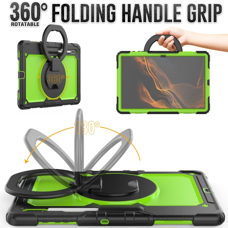 For Samsung Galaxy Tab S8 Ultra Shoulder Strap Silicone + PC Tablet Case(Yellow Green) - Galaxy Tab S8 Ultra Cases by buy2fix | Online Shopping UK | buy2fix