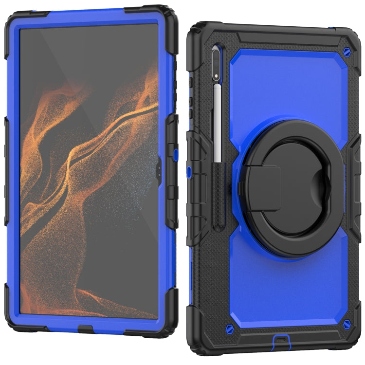 For Samsung Galaxy Tab S8 Ultra Shoulder Strap Silicone + PC Tablet Case(Black Blue) - Galaxy Tab S8 Ultra Cases by buy2fix | Online Shopping UK | buy2fix