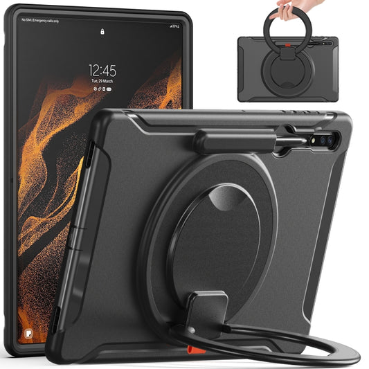 For Samsung Galaxy Tab S8 Ultra / X900 360 Rotation Handle Grip TPU + PC Tablet Case(Black) - Galaxy Tab S8 Ultra Cases by buy2fix | Online Shopping UK | buy2fix