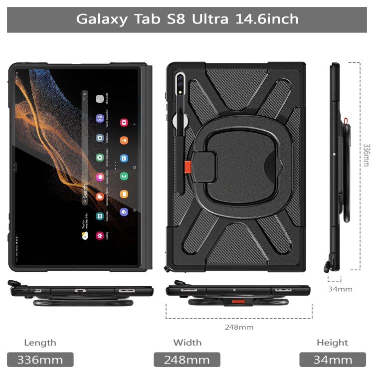 For Samsung Galaxy S8 Ultra / X900 Rotary Handle Grip TPU + PC Tablet Case(Black) - Galaxy Tab S8 Ultra Cases by buy2fix | Online Shopping UK | buy2fix