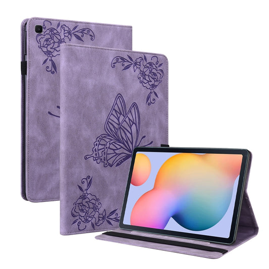 For Samsung Tab S6 Lite SM-P610/SM-P615 Butterfly Flower Embossed Leather Tablet Case(Purple) - Samsung Accessories by buy2fix | Online Shopping UK | buy2fix