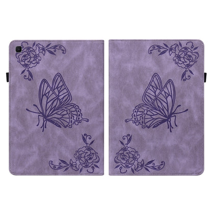 For Samsung Tab S6 Lite SM-P610/SM-P615 Butterfly Flower Embossed Leather Tablet Case(Purple) - Samsung Accessories by buy2fix | Online Shopping UK | buy2fix