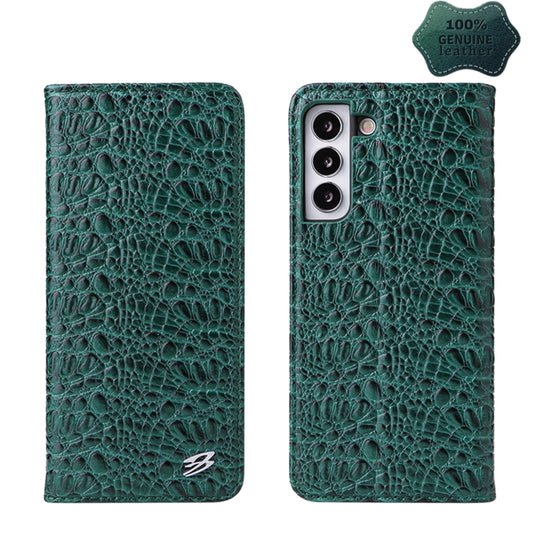 For Samsung Galaxy S22+ 5G Fierre Shann Crocodile Texture Magnetic Genuine Leather Phone Case(Green) - Galaxy S22+ 5G Cases by FIERRE SHANN | Online Shopping UK | buy2fix