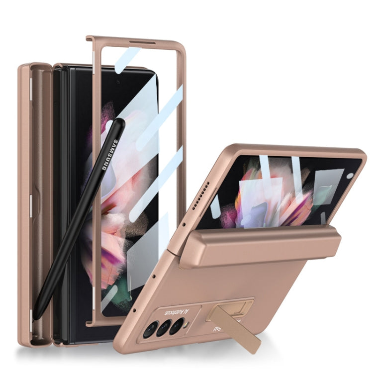 For Samsung Galaxy Z Fold3 5G GKK Integrated Magnetic Full Coverage Phone Flip Case with Pen Box(Mist Gold) - Galaxy Phone Cases by GKK | Online Shopping UK | buy2fix