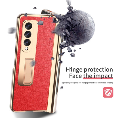 For Samsung Galaxy Z Fold3 Litchi Texture Integrated Electroplating Hinge Flip Phone Case with Pen Slot(Red) - Galaxy Phone Cases by buy2fix | Online Shopping UK | buy2fix