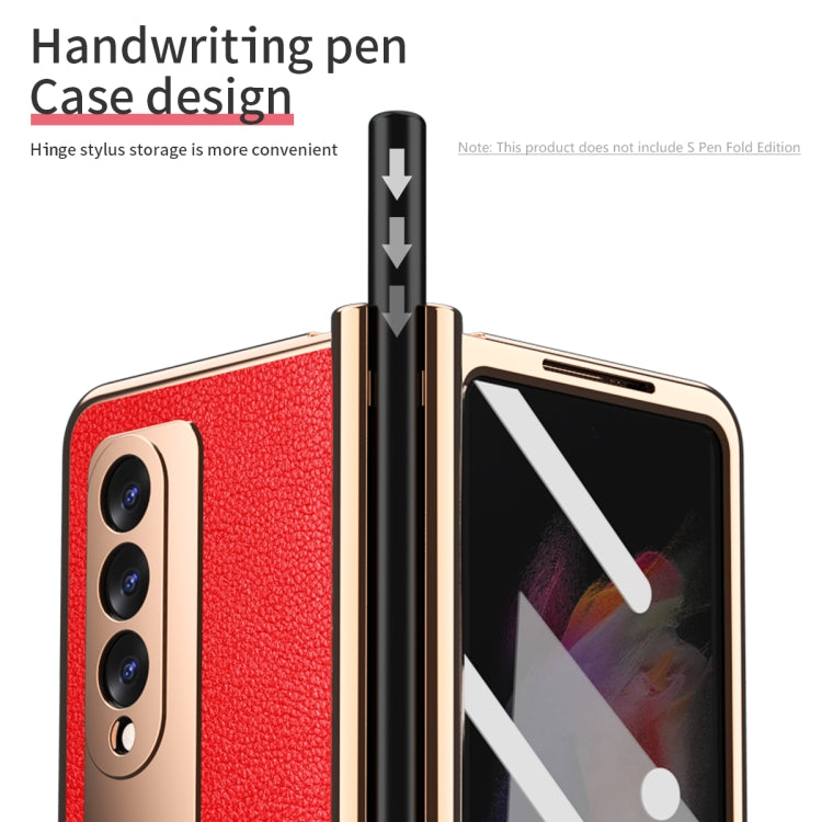 For Samsung Galaxy Z Fold3 Litchi Texture Integrated Electroplating Hinge Flip Phone Case with Pen Slot(Red) - Galaxy Phone Cases by buy2fix | Online Shopping UK | buy2fix