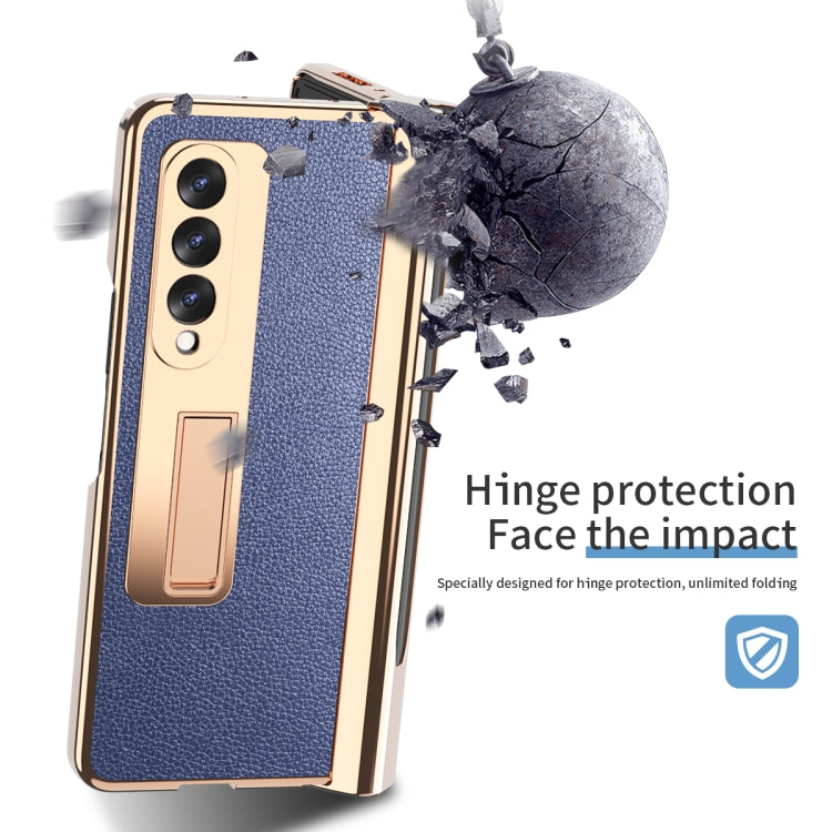 For Samsung Galaxy Z Fold3 Litchi Texture Integrated Electroplating Hinge Flip Phone Case with Pen Slot(Blue) - Galaxy Phone Cases by buy2fix | Online Shopping UK | buy2fix