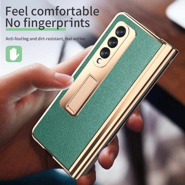 For Samsung Galaxy Z Fold3 Litchi Texture Integrated Electroplating Hinge Flip Phone Case with Pen Slot(Green) - Galaxy Phone Cases by buy2fix | Online Shopping UK | buy2fix