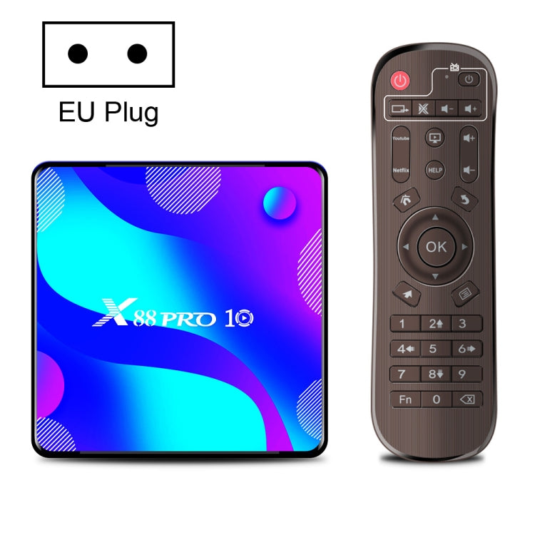 X88 PRO10 4K Smart TV BOX Android 11.0 Media Player, RK3318 Quad-Core 64bit Cortex-A53, RAM: 4GB, ROM: 32GB(EU Plug) - Consumer Electronics by buy2fix | Online Shopping UK | buy2fix