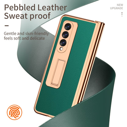 For Samsung Galaxy Z Fold3 5G Litchi Texture Leather Hinged Electroplated Phone Case with S Pen Fold Edition & Protective Film(Green) - Galaxy Phone Cases by buy2fix | Online Shopping UK | buy2fix