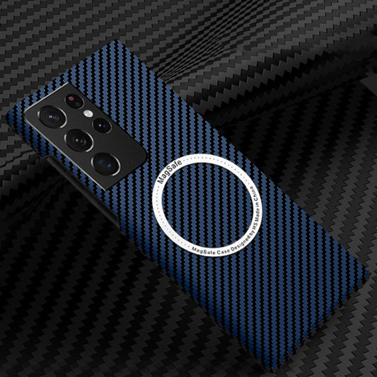 For Samsung Galaxy S21 Ultra 5G Carbon Fiber Texture MagSafe Magnetic Phone Case(Blue) - Galaxy S21 Ultra 5G Cases by buy2fix | Online Shopping UK | buy2fix
