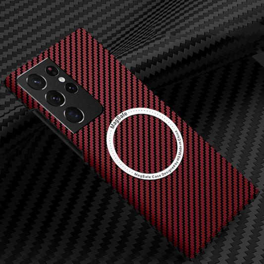 For Samsung Galaxy S21 Ultra 5G Carbon Fiber Texture MagSafe Magnetic Phone Case(Red) - Galaxy S21 Ultra 5G Cases by buy2fix | Online Shopping UK | buy2fix