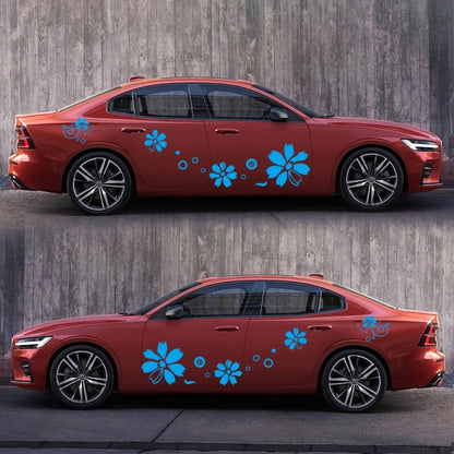 2 PCS/Set D-510 Flowers Pattern Car Modified Decorative Sticker(Blue) - In Car by buy2fix | Online Shopping UK | buy2fix