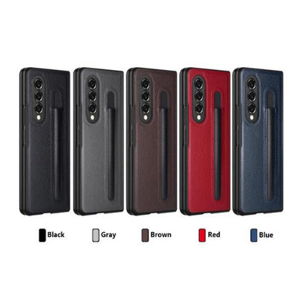 For Samsung Galaxy Z Fold4 Litchi Texture Hinge Protection Folding Phone Case(Red) - Samsung Accessories by buy2fix | Online Shopping UK | buy2fix
