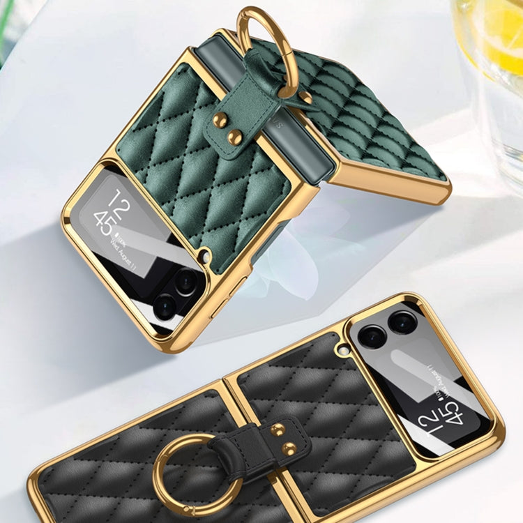 For Samsung Galaxy Z Flip4 GKK Integrated Plating + Leather Phone Case with Ring(Green) - Galaxy Z Flip4 5G Cases by GKK | Online Shopping UK | buy2fix