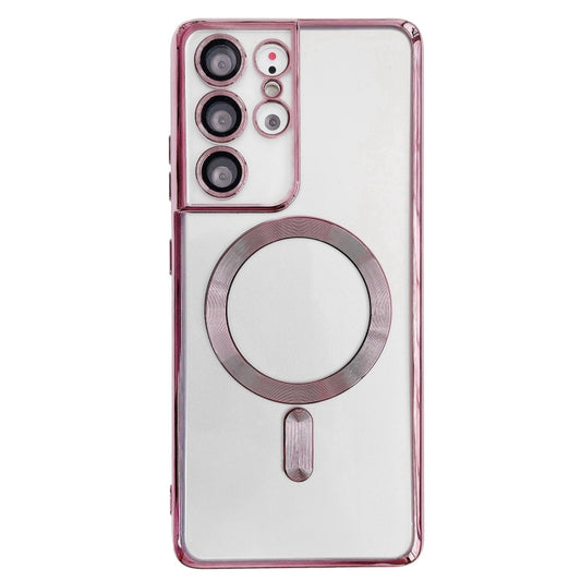 For Samsung Galaxy S22 5G Electroplated Frame MagSafe Magnetic Phone Case(Light Pink) - Galaxy S22 5G Cases by buy2fix | Online Shopping UK | buy2fix