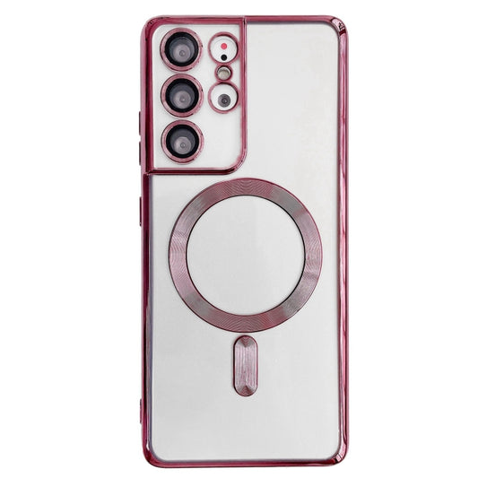 For Samsung Galaxy S22 Ultra 5G Electroplated Frame MagSafe Magnetic Phone Case(Dark Pink) - Galaxy S22 Ultra 5G Cases by buy2fix | Online Shopping UK | buy2fix