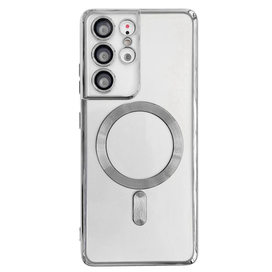 For Samsung Galaxy S22 Ultra 5G Electroplated Frame MagSafe Magnetic Phone Case(Silver) - Galaxy S22 Ultra 5G Cases by buy2fix | Online Shopping UK | buy2fix