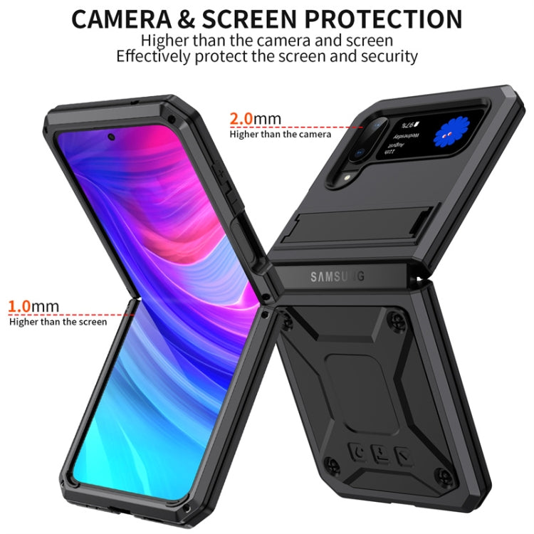 For Samsung Galaxy Z Flip4 Metal Shock-proof Phone Case With Holder(Black) - Samsung Accessories by buy2fix | Online Shopping UK | buy2fix