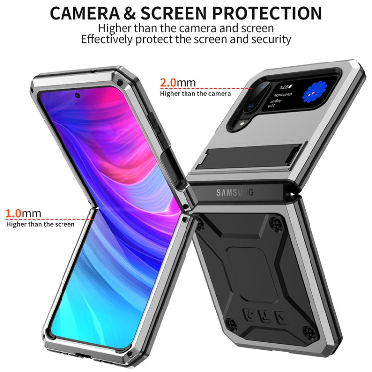 For Samsung Galaxy Z Flip4 Metal Shock-proof Phone Case With Holder(Silver) - Samsung Accessories by buy2fix | Online Shopping UK | buy2fix