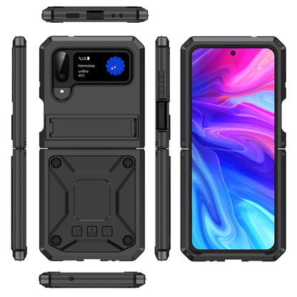 For Samsung Galaxy Z Flip3 5G Metal Shock-proof Phone Case With Holder(Black) - Galaxy Phone Cases by buy2fix | Online Shopping UK | buy2fix