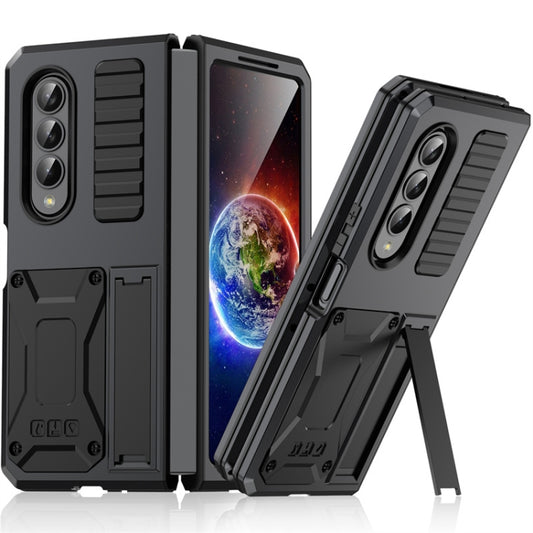 For Samsung Galaxy Z Fold4 Metal Shock-proof Phone Case With Holder(Black) - Samsung Accessories by buy2fix | Online Shopping UK | buy2fix