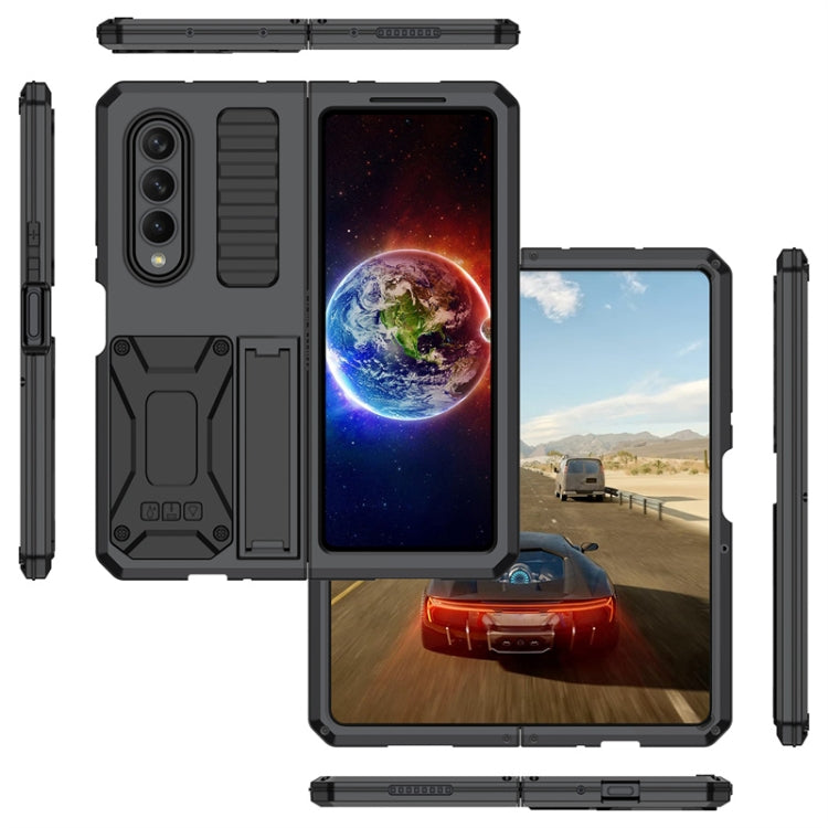 For Samsung Galaxy Z Fold4 Metal Shock-proof Phone Case With Holder(Black) - Samsung Accessories by buy2fix | Online Shopping UK | buy2fix