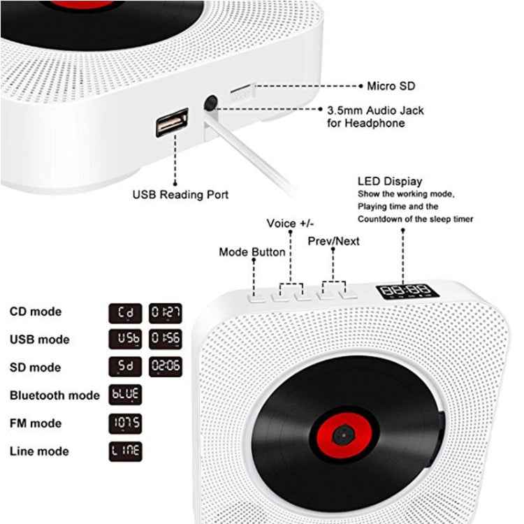 Kecag KC-809 10W Portable Bluetooth Album CD Player Player(White) - Consumer Electronics by Kecag | Online Shopping UK | buy2fix