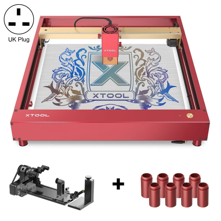 XTOOL D1 Pro-20W High Accuracy DIY Laser Engraving & Cutting Machine + Rotary Attachment + Raiser Kit, Plug Type:UK Plug(Golden Red) - DIY Engraving Machines by XTOOL | Online Shopping UK | buy2fix